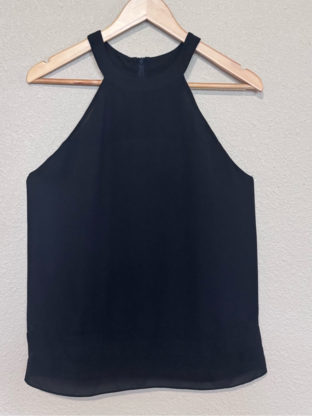 Sam Edelman Black Sleeveless Halter Neck Blouse | Sheer Neck and Hem│Small